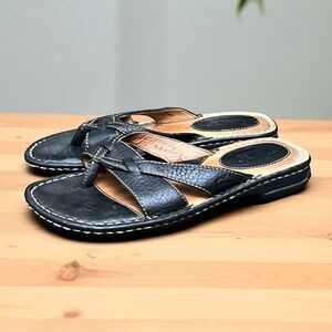 Born Black Leather Cross-Strap Slide Sandals